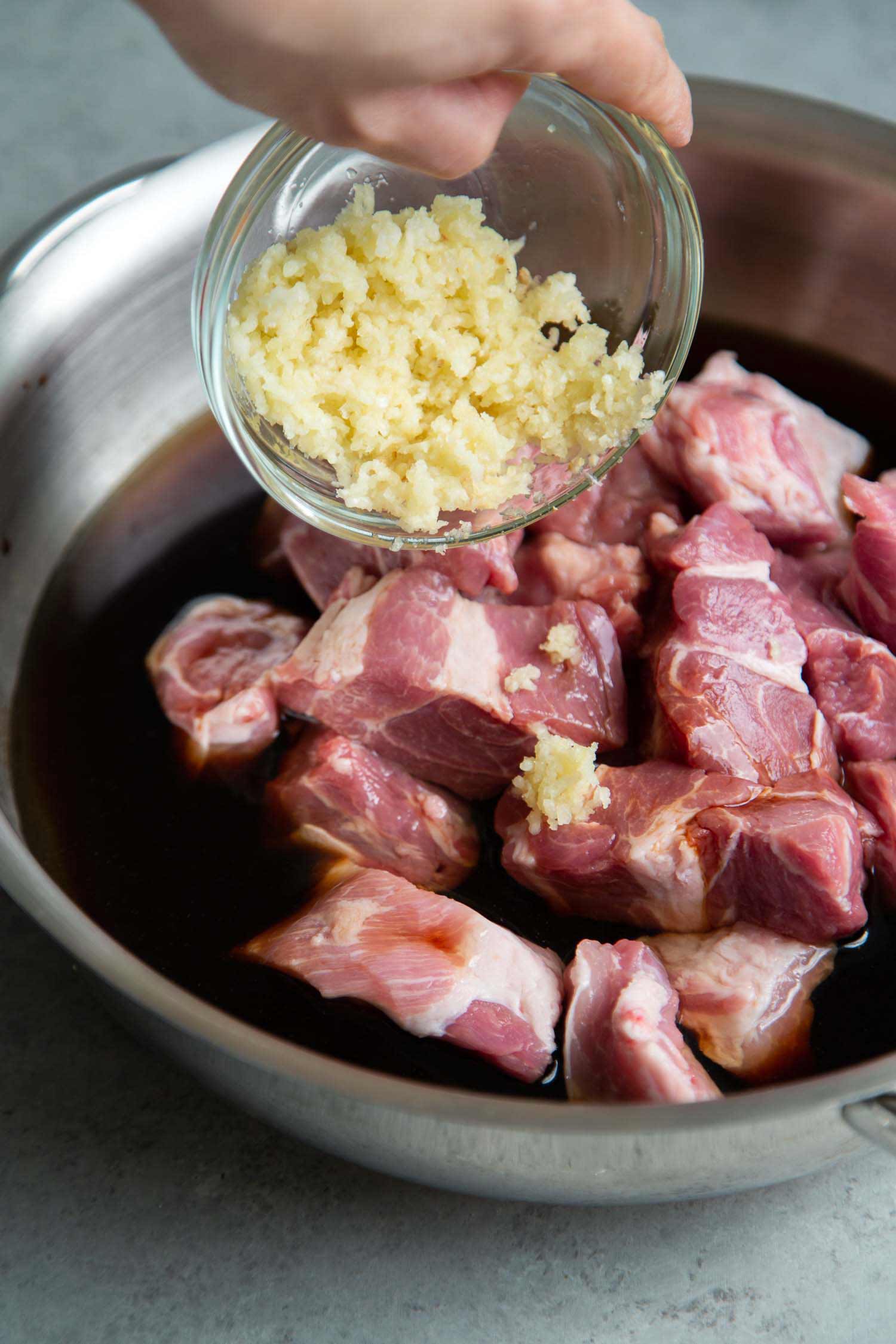 Filipino pork adobo made with one head of garlic