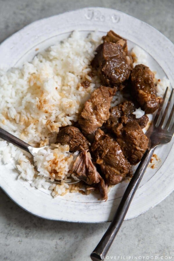 Filipino Pork Adobo served with steamed jasmine rice