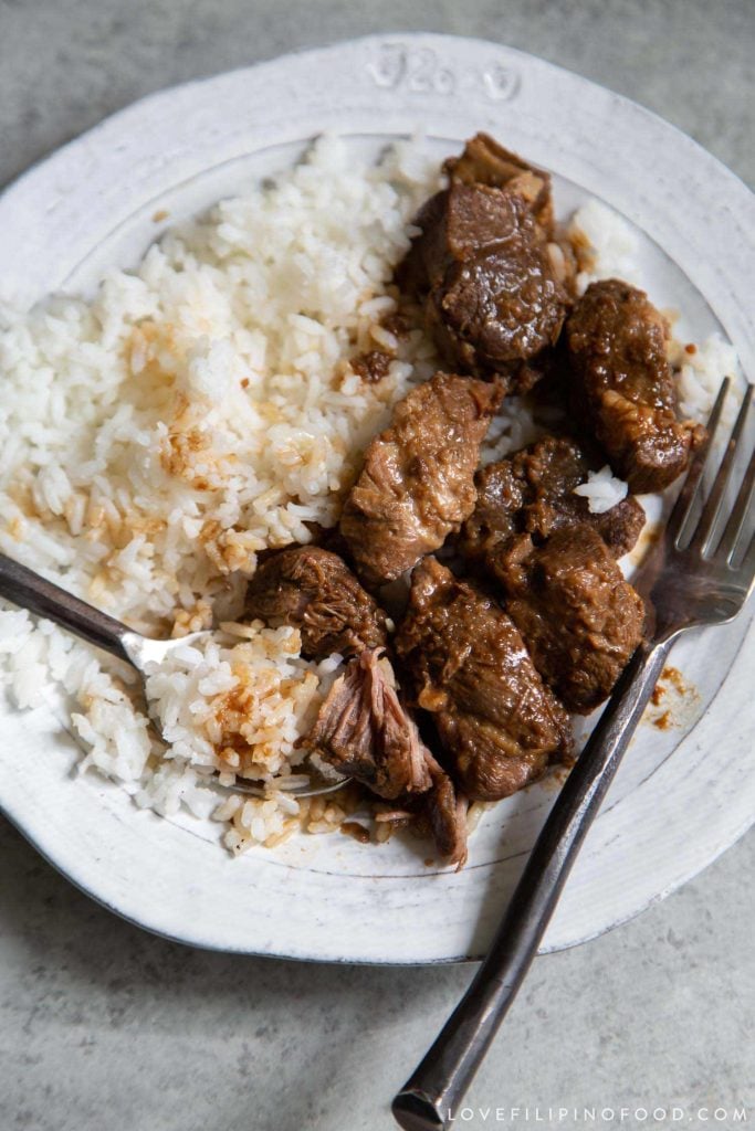 Filipino Pork Adobo served with steamed jasmine rice