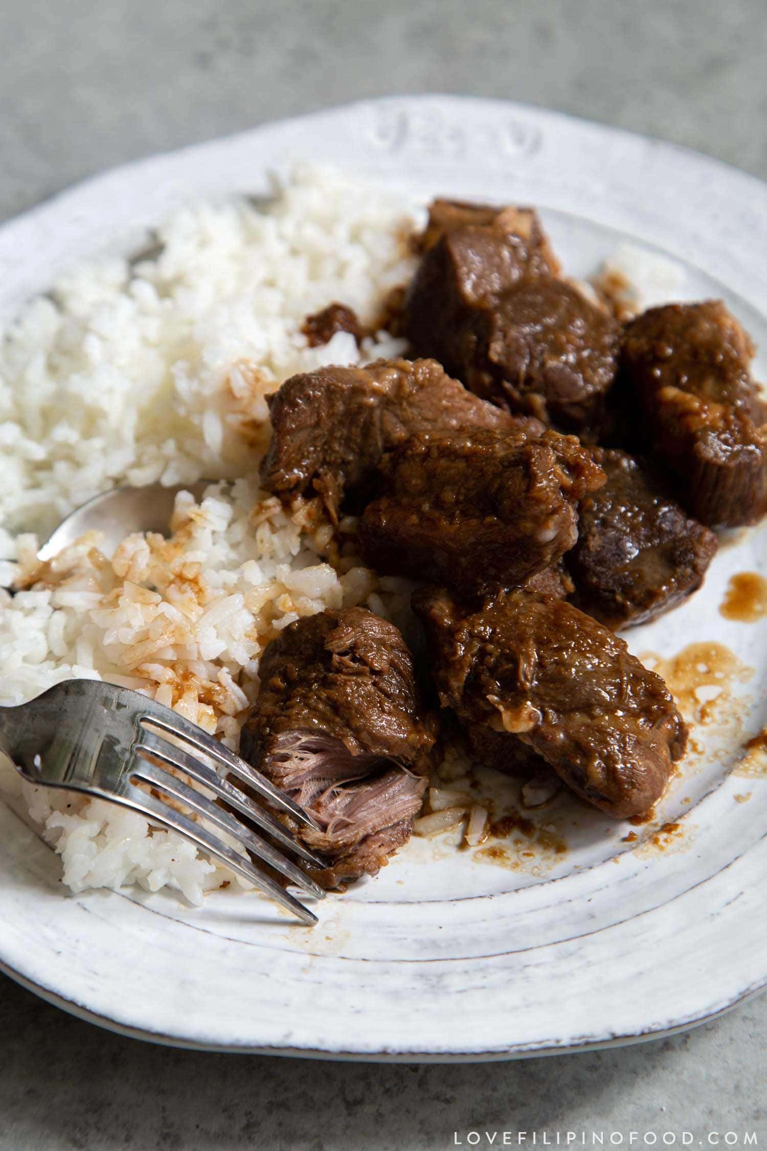 Filipino Pork Adobo served with jasmine rice