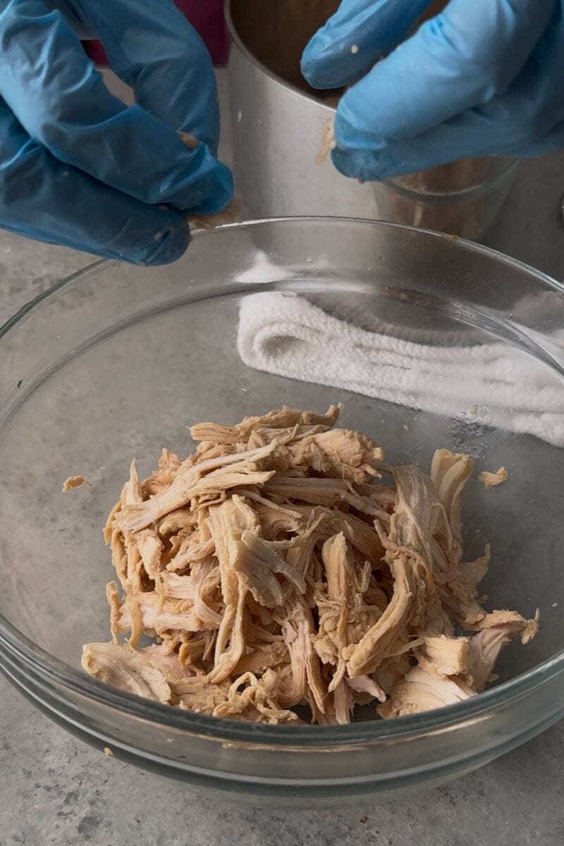 shred marinated chicken.
